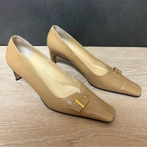 Chanel Vintage Kitten Heel Camel Color Shoes 39.5